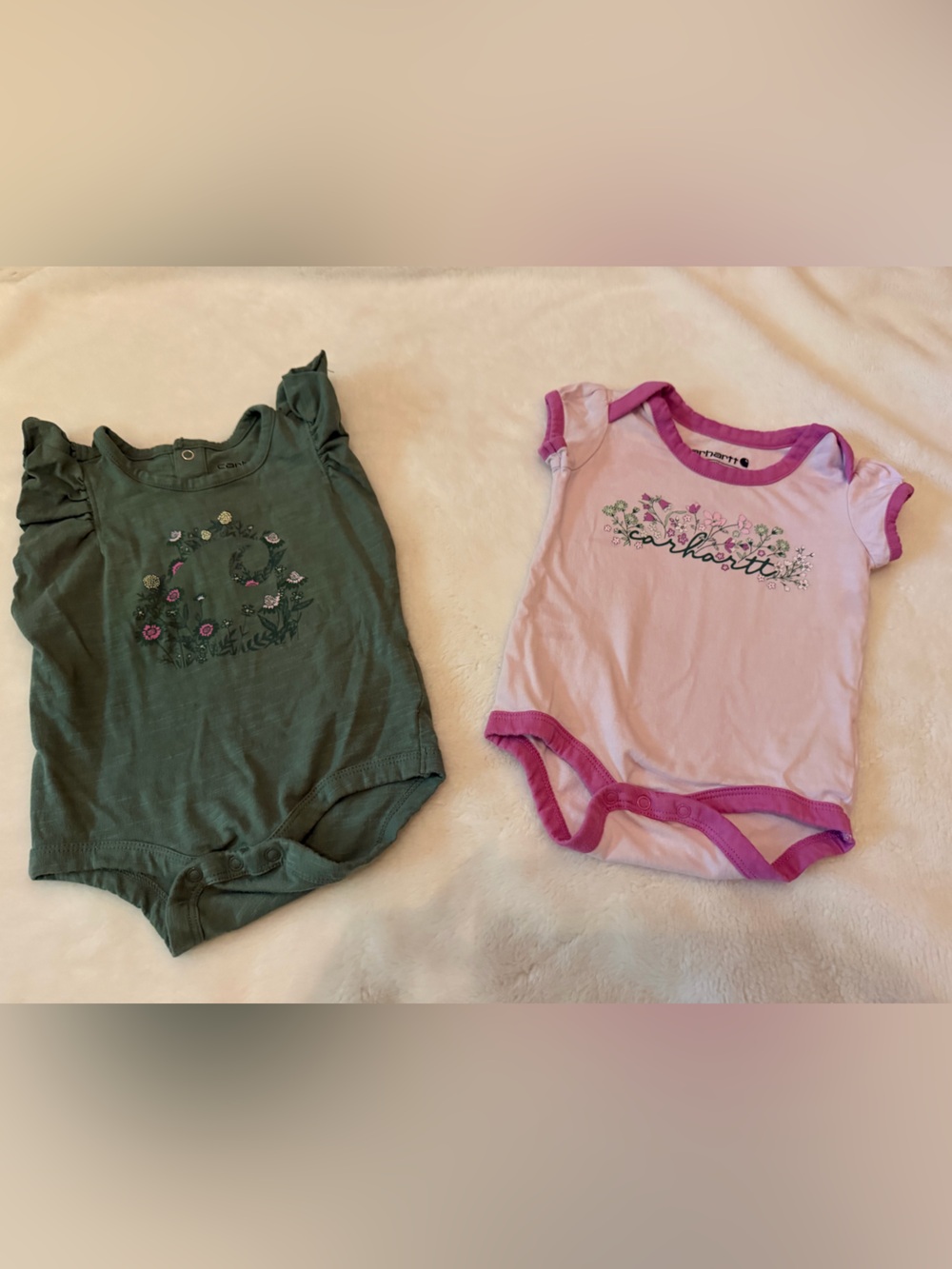 Carhartt Baby Floral Short Sleeve Bodysuits in Pink and Green